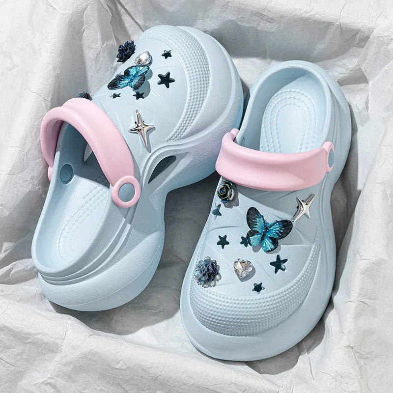 

Platform high-heeled sandals women's hole shoes wear one-word beach home sandals women's shoes