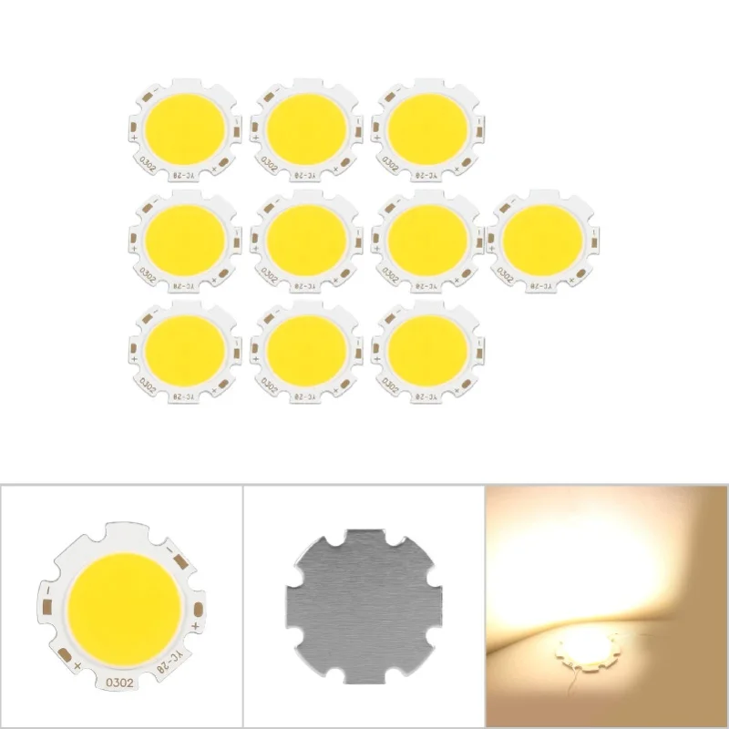 

10pcs Round COB 3W High Power LED Chip Bulb Lamp Light White Warm White