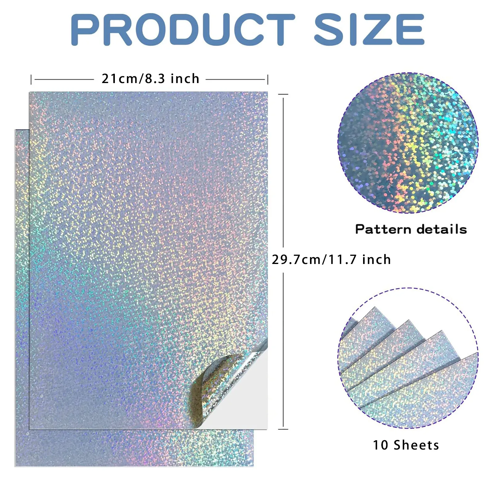 ESHANG 10 Sheets A4 Holographic Vinyl Sticker Printer Paper Dries Quickly Waterproof - 8.3 x 11.7 Inch, Dots Style