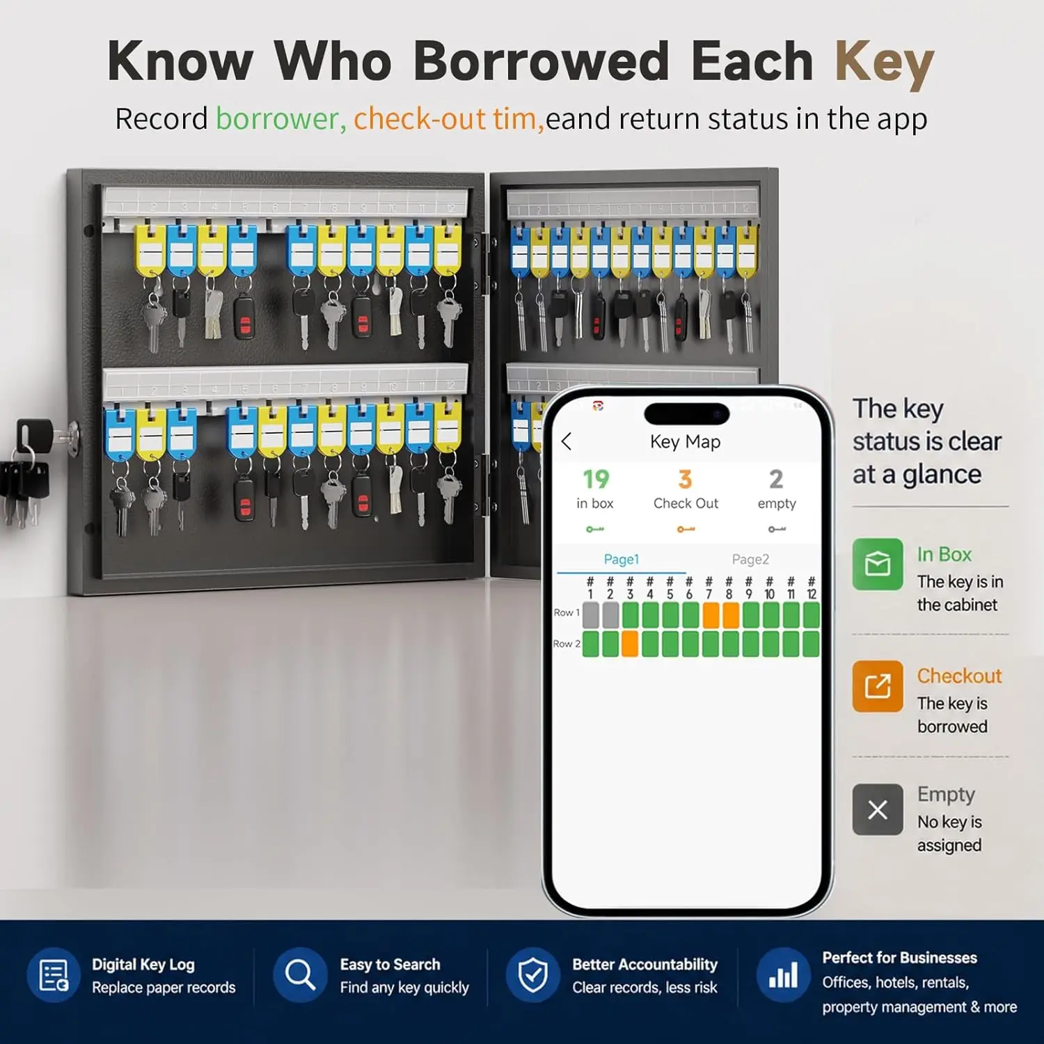 WeHere Key Safe Box Wall Mounted (48 Keys), Roller Mechanical Password Lock,key Cabinet with Combination Lock and 48 Key Labels view 2