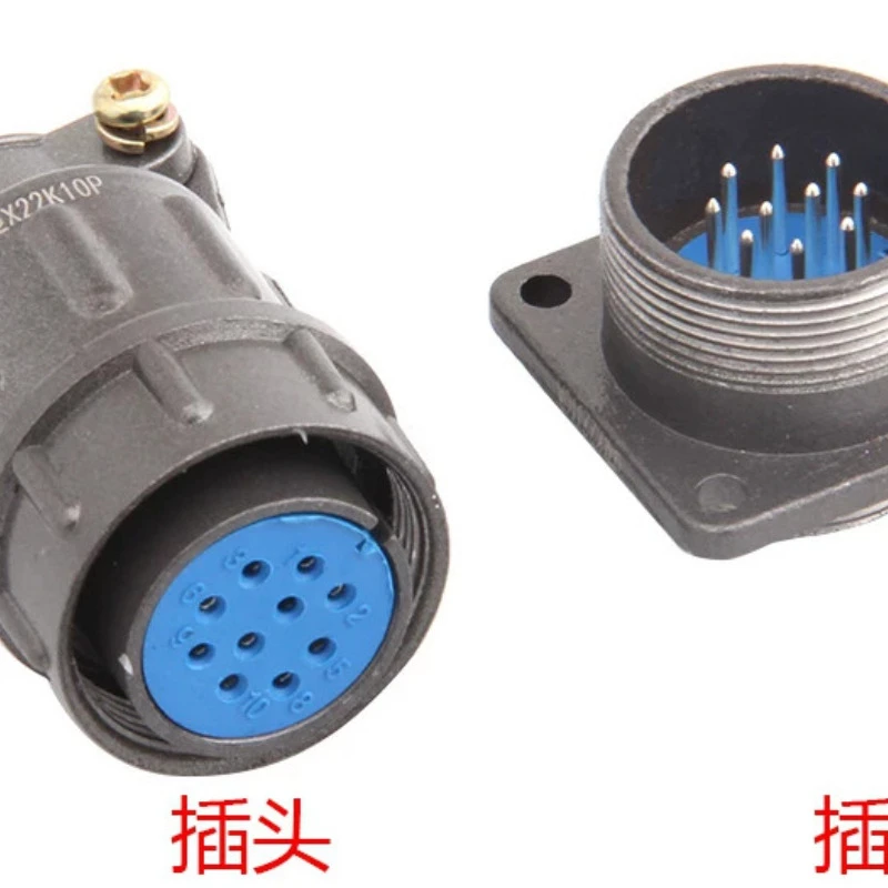 10 core aviation plug, front mounted X22K10P X22J10A, reverse mounted X22J10P X22K10A