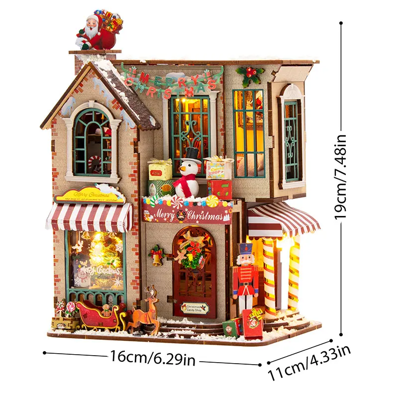DIY Wooden Miniature Model Kits Enchanted Christmas Cottage