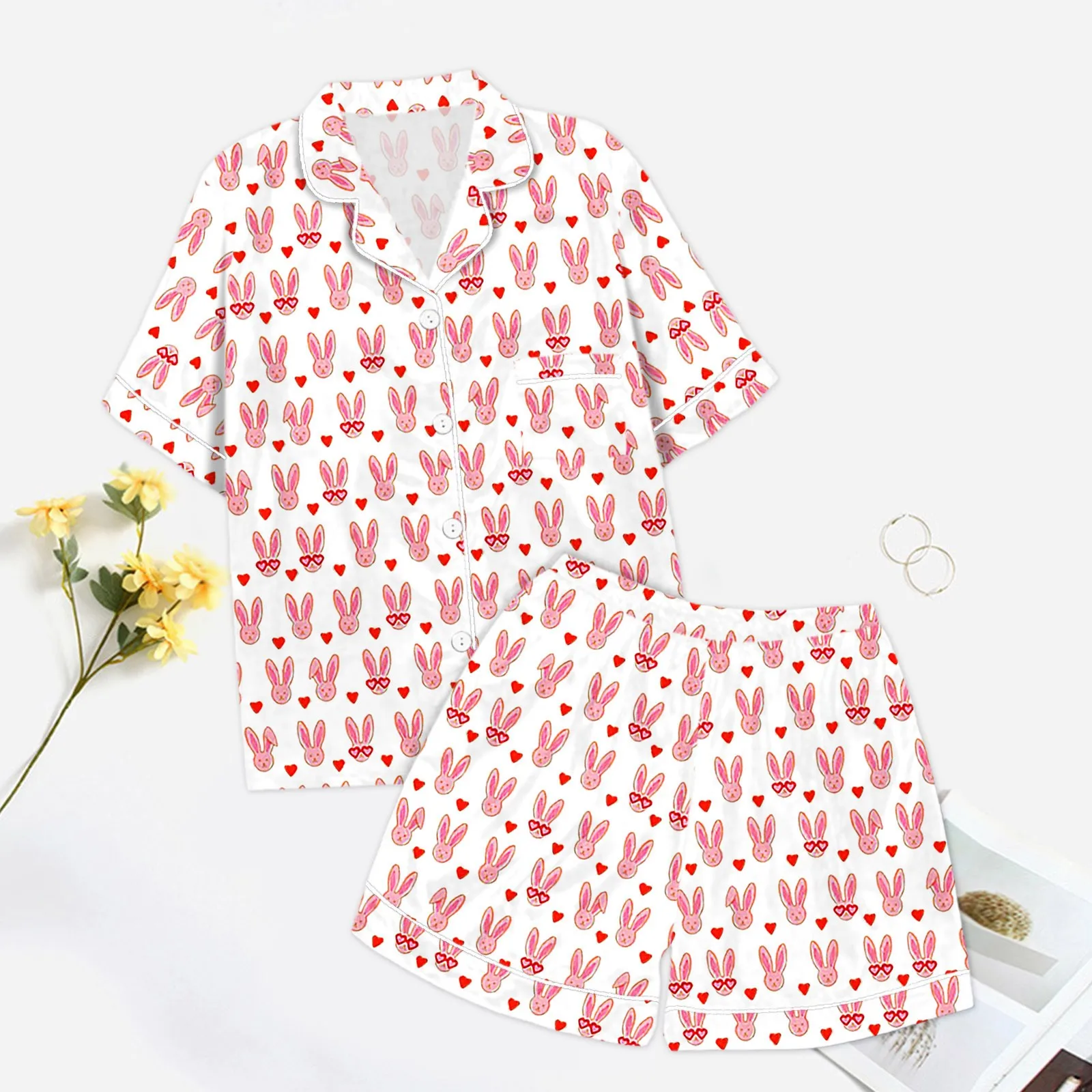 Pajamas Monkey Graphic Shirt Shorts Pajamas Set For Women Graphic Print Short Sleeve Button 2 Piece Sets Sleepwear Loungewear