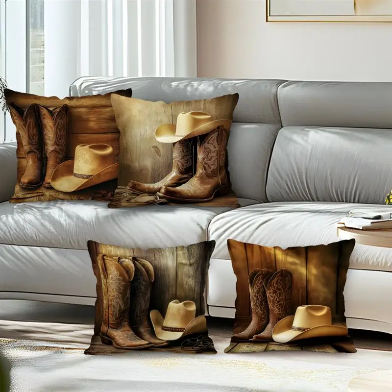 Western Cowboy Cushion Pillowcase Printed Polyester 45x45cm Throw Pillowcover Decorative Sofa Cushion Pillowslip Home Decor