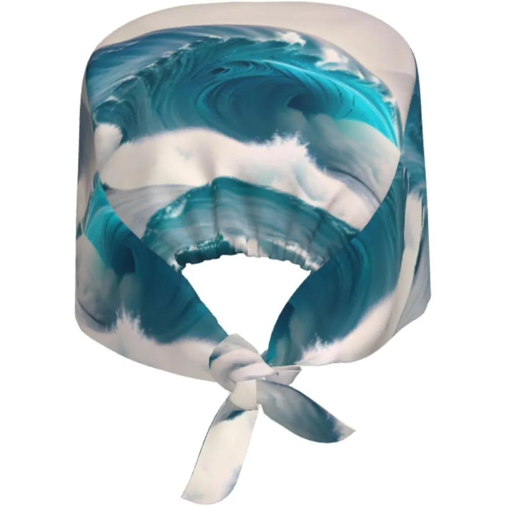 Cleaning Working Cap Cartoon Blue sea Wave Prints Chef Hat for Women & Men, Adjustable, Breathable
