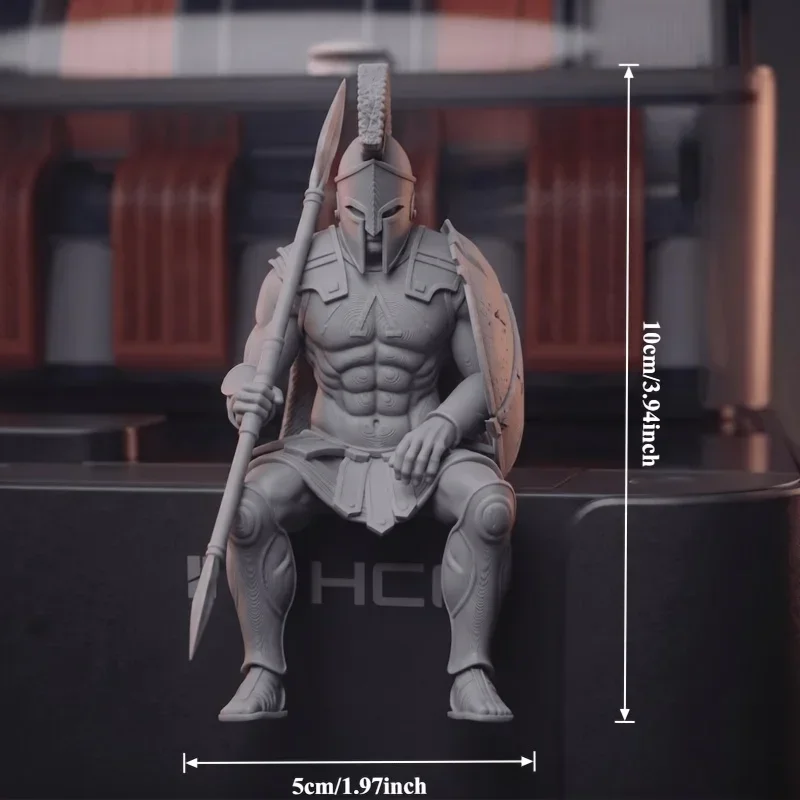 Sitzende Spartaner-Krieger-Figur, 3D-gedruckt, mit hängendem Bein, griechische Statuen, Bildschirmdekoration, Mini-Deko für Gaming-Desktop, Bürogeschenke – Detail 6