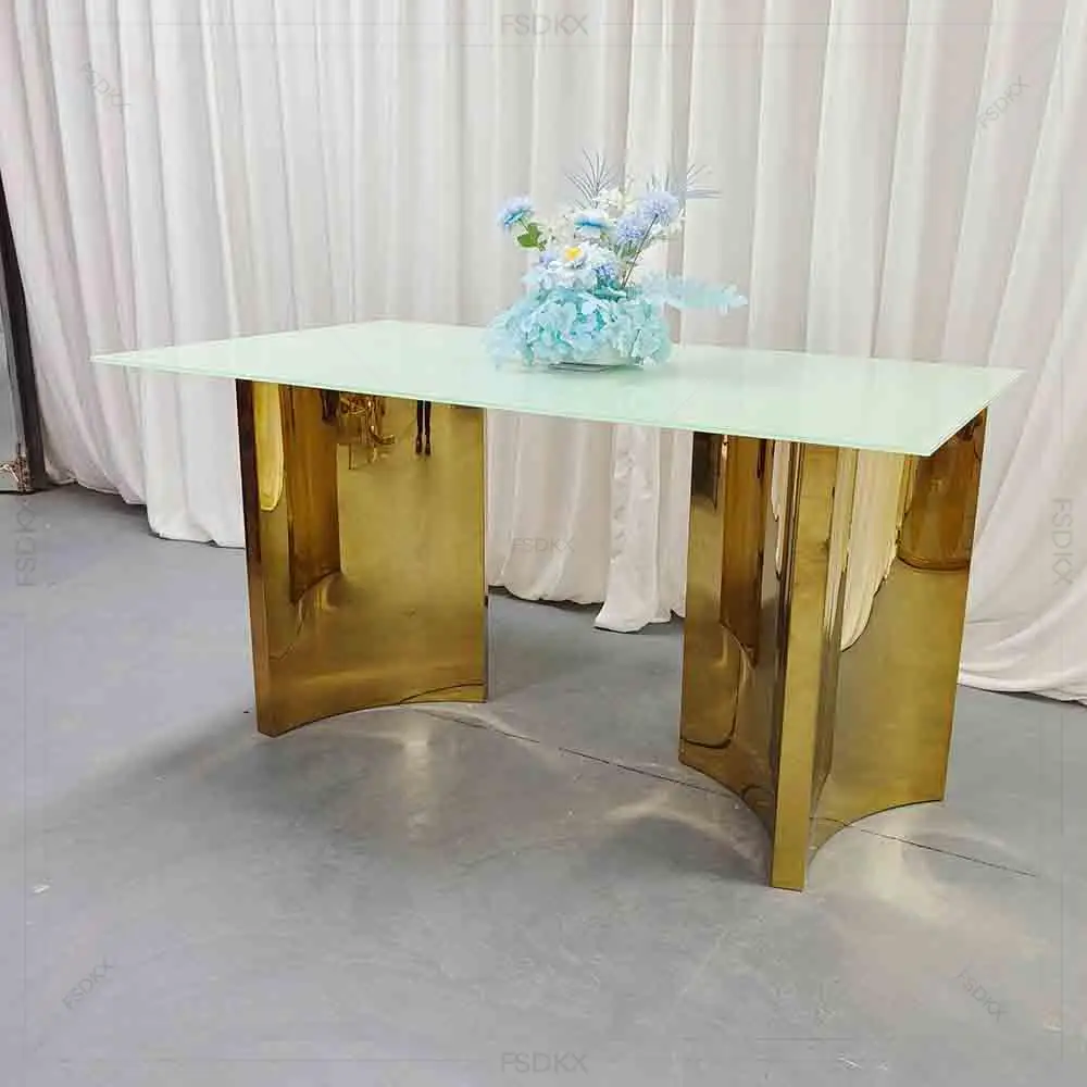 Hot Sale Double Gold Stainless Steel Stand Rectangle Banquet Cake Table