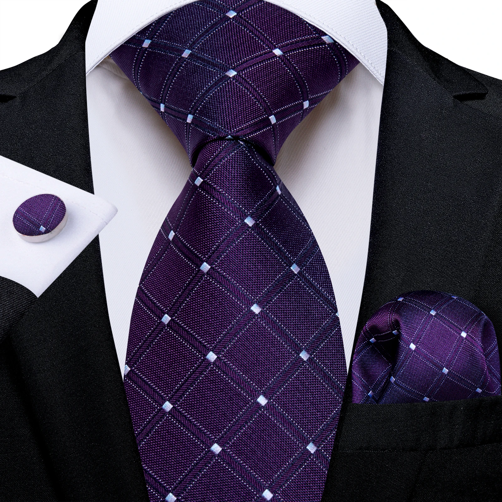 Striped Mens Tie Set 3 Piece, Necktie Pocket Square Cufflinks Set For Business Wedding Formal Events