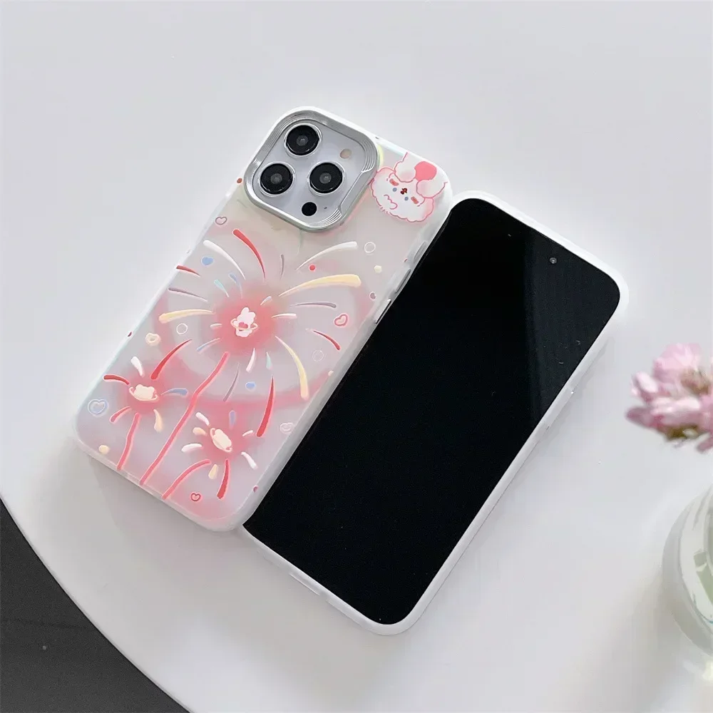 Colorful Fireworks Rolling Dog Design Mobile Phone Case Suitable For 15/14pro Cartoon Frosted Shell iPhone 13/12 Hard