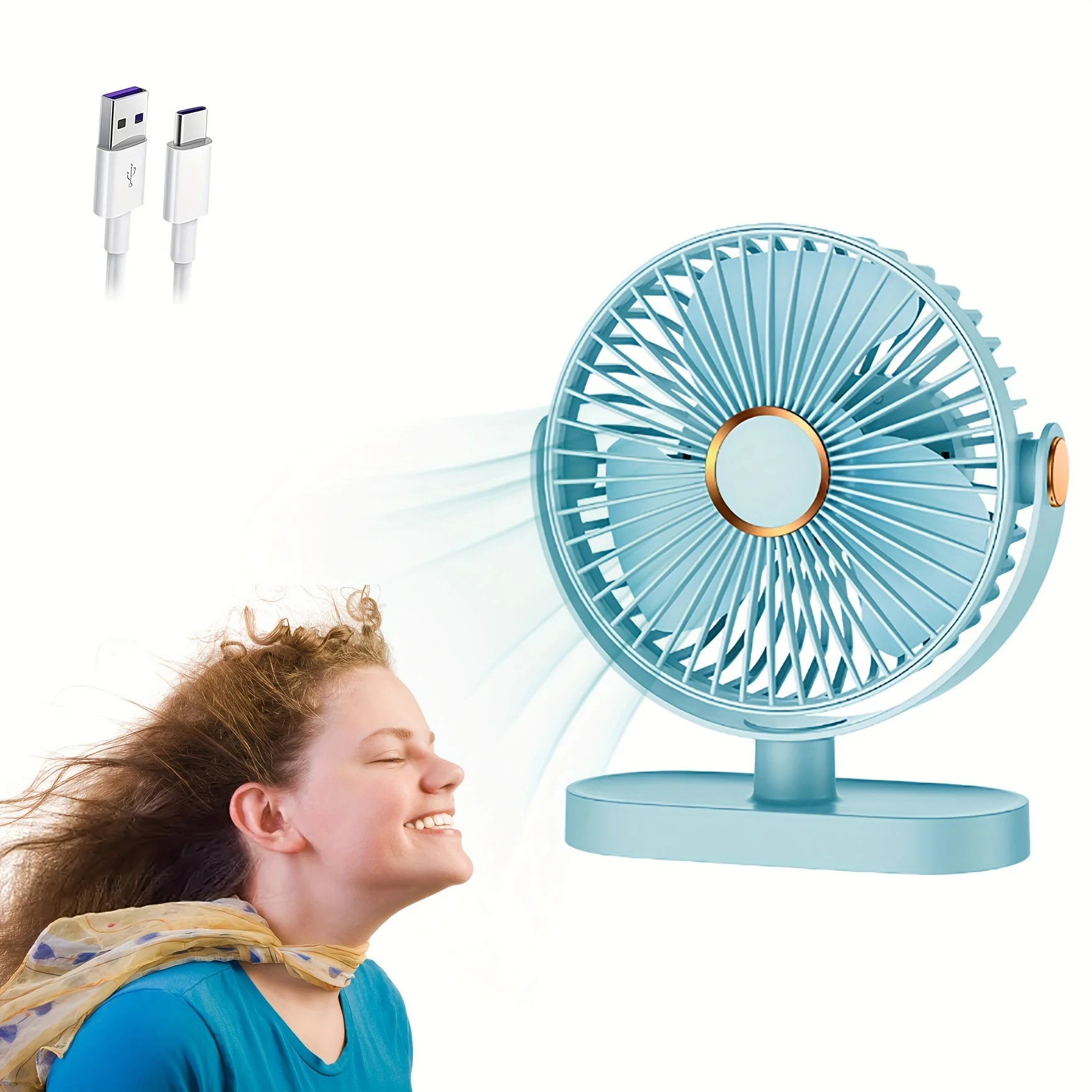 

5-Speed Portable USB Camping Fan - ° Rotating LED Lighted Air Cooler - Mini, Powerful, Versatile for Outdoor, Indoor, Office, G