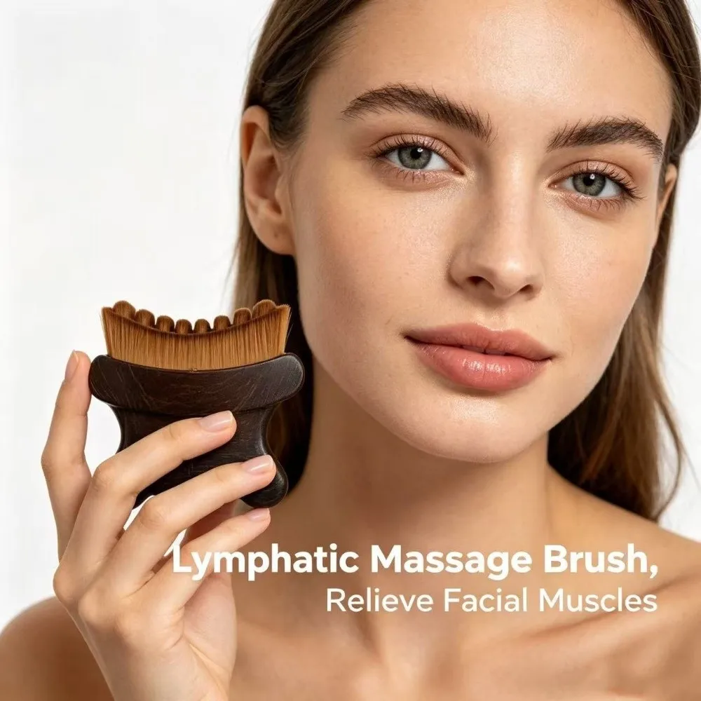 Ergonomic Shape Lymphatic Face Brush Curved Handle Storage Case Contour Massage Brush Soft Bristles Easy Hold