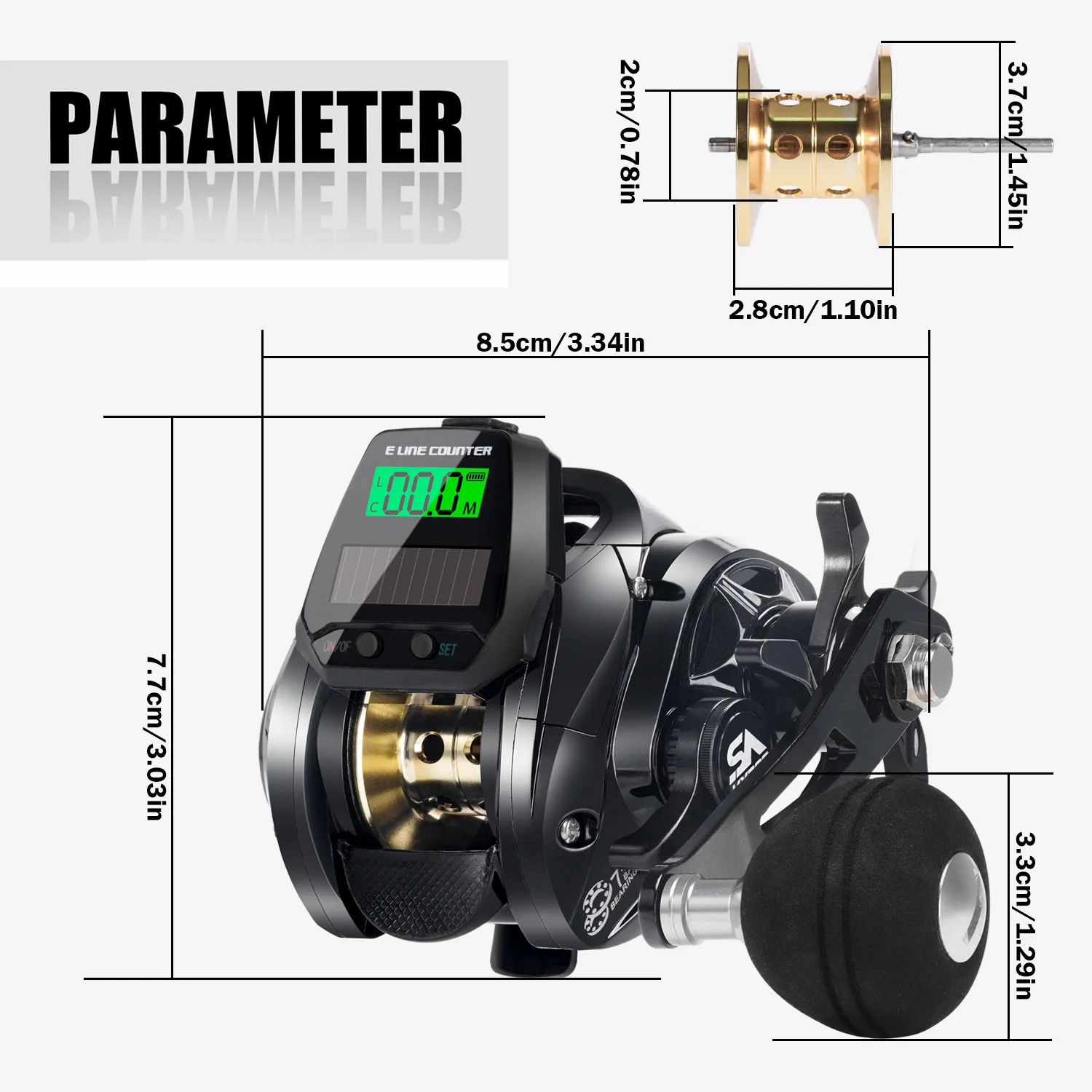 SAMOLLA Neue elektronische Angelrolle Solar + USB-Aufladung, großer Bildschirm, Baitcasting-Rolle, Salzwasser, wasserdicht, Casting – Detail 13