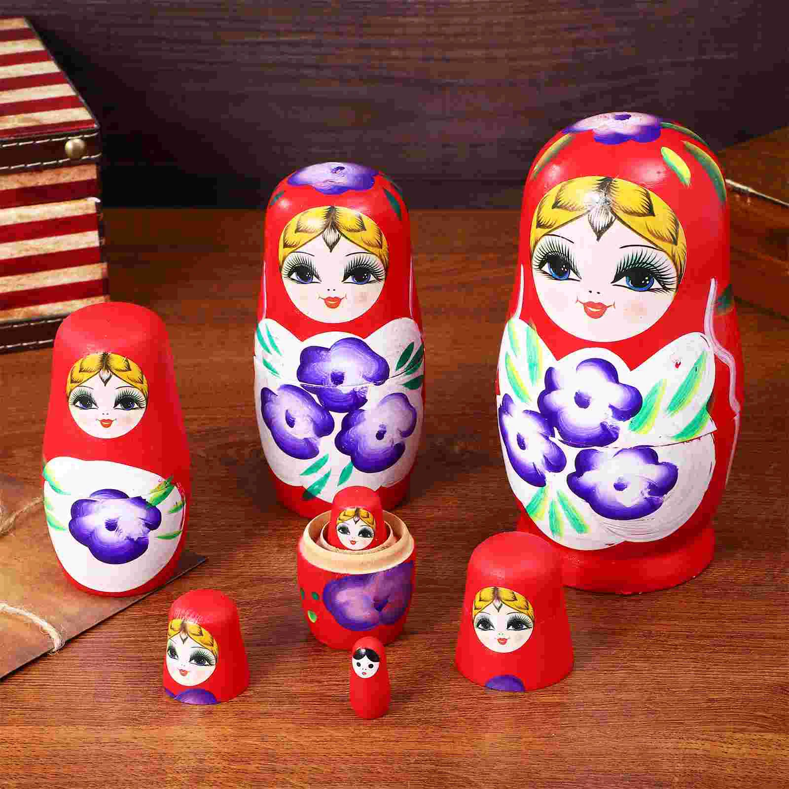 7 Pcs Russian Painted Matryoshka Dolls Decor Nesting Stacking Toys Childrens Decorate Household