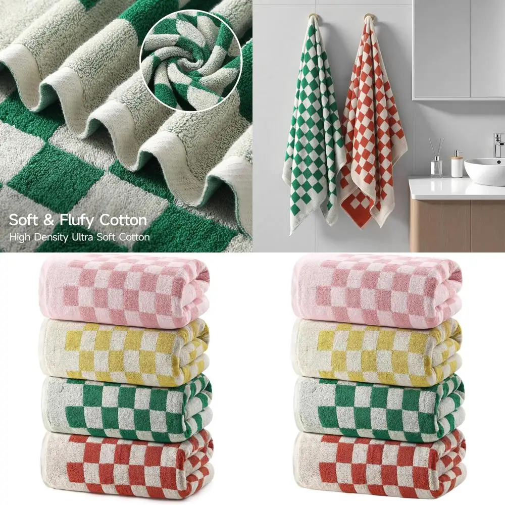

Набор из 4 хлопковых полотенец в клетку – большие, впитывающие полотенца для ванной комнаты, разноцветные, в ретро-стиле