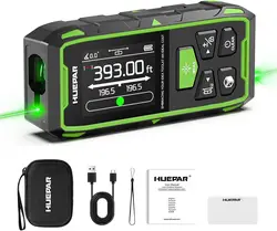 Huepar Dual Laser Measuring Tool - 393Ft Green-Beam Bilateral Digital Laser Distance Measure with Backlit LCD Display