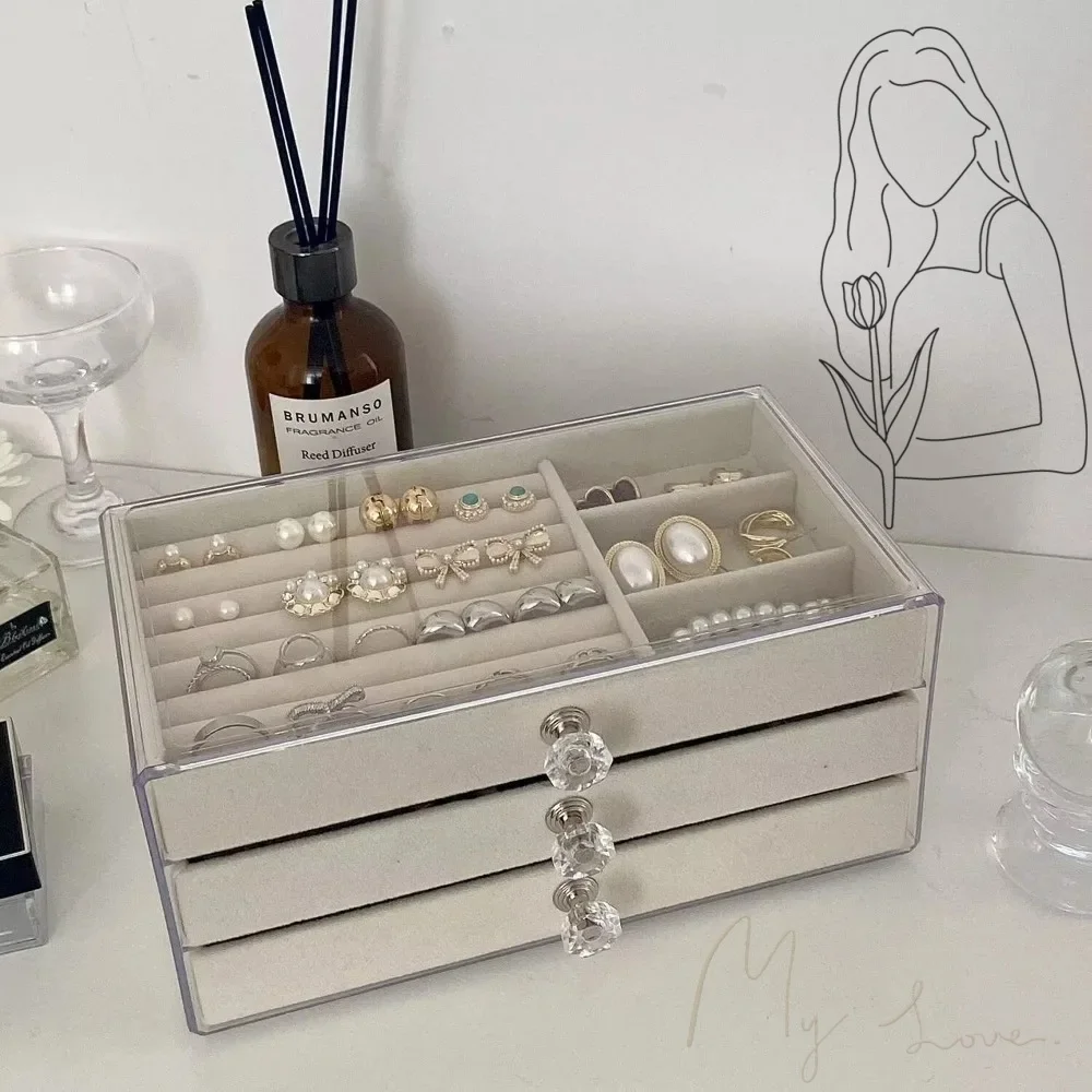 

Hot Acrylic Desktop Jewelry Organizer Box for Necklace Bracelet Earrings Pearl Storage Display Drawer Finishing Hot Jewelry Box