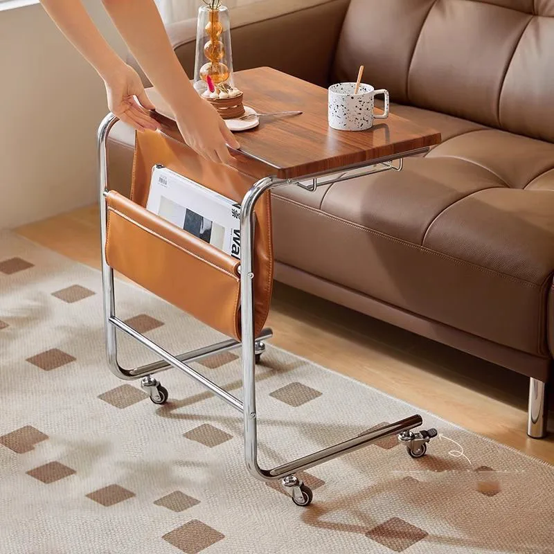 

C-образный торцевой столик, винтажный приставной столик со стойкой для хранения, диван-стол с колесами, корзина для хранения для гостиной, спальни, прикроватная тумбочка