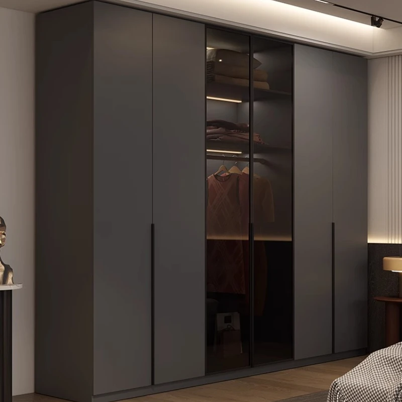 

Aesthetic Glass Doors Wardrobe Tall Clothes Black Storage Bedroom Closet Organizer Open Clothes Guarda Roupas Furniture Home
