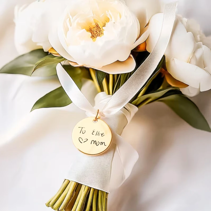 

Handwriting Wedding Bouquet Charm, Memorial Gifts for Bride, Custom Handwritten Disc Personalized Planner Charm, Signature Charm