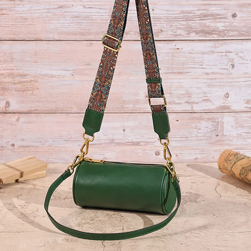 

Dual Strap Cylinder Zipper Crossbody Bag Women's Fashionable Retro Design Stylish Shoulder Purse