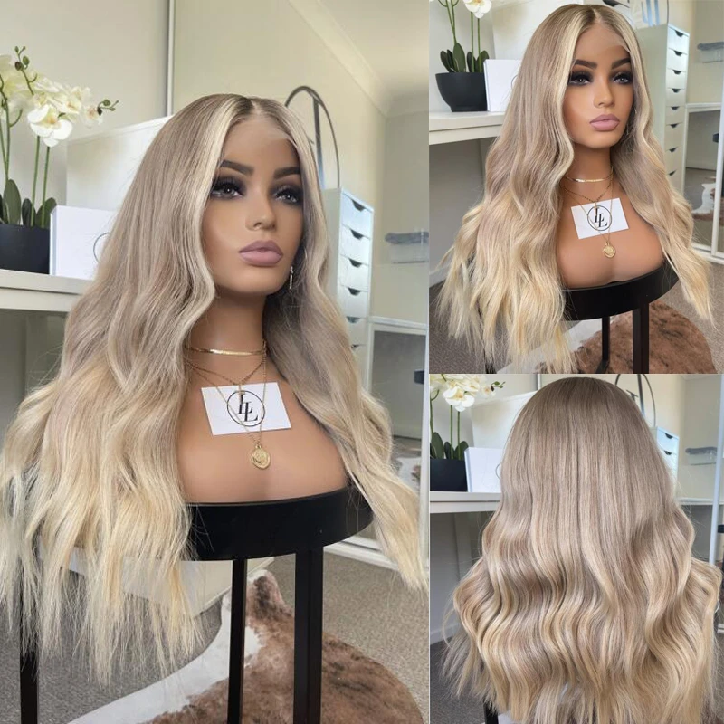 الجسم موجة شعر مستعار أشقر الاصطناعية فوتورا مزيج خصلات الشعر المستعار الإنسان للسيدات شعر مستعار طبيعي 13x4 المستقبل الألياف قسط الباروكات الذهبي شقراء