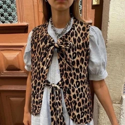 Deeptown-Chaleco con lazo de leopardo para mujer, ropa con estampado Animal, cuello en V, con cordones, Tops elegantes sin mangas, prendas de vestir para mujer, Y2k, 2024