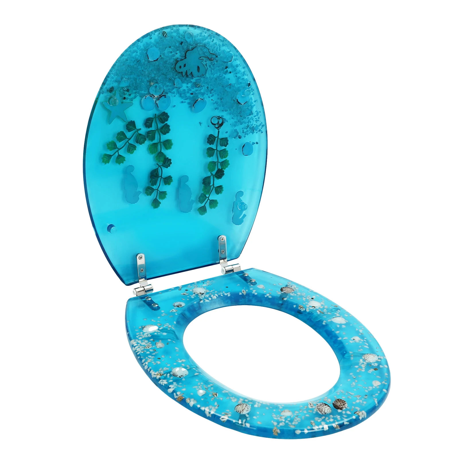 Transparent Toilet Seat Elongated Resin Toilet Seat Cover with Shells and Fish U/V Type Universal for Bathroom Products