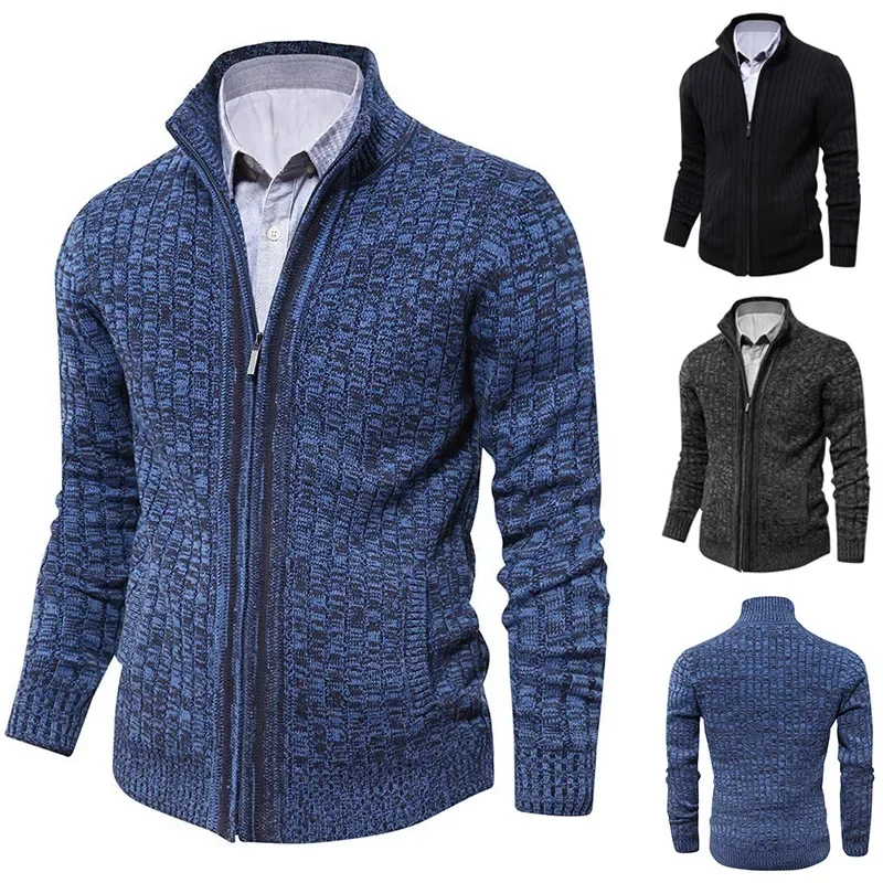 

2023 Autumn/Winter Men's Knitted Top Coat Slim Fit High Neck Long Sleeve Sweater Cardigan