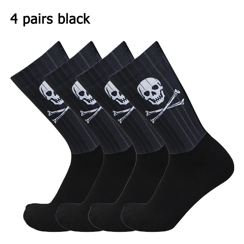 

4 pairs/set of new sports socks black and white bicycle socks men's professional aviation silicone bicycle socks