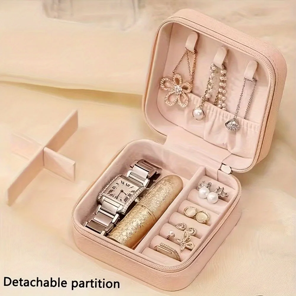 1PC Women's PU Leather Jewelry Box Multi-Functional Portable Rectangular Storage Ideal for Home Organization gallery 3