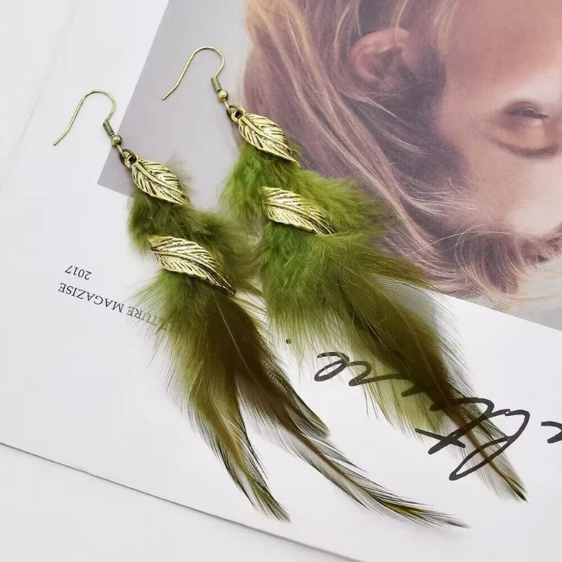 New Ethnic Style Bohemian Feather Earrings Tassels Long Retro Color Earrings for Women Jewelry