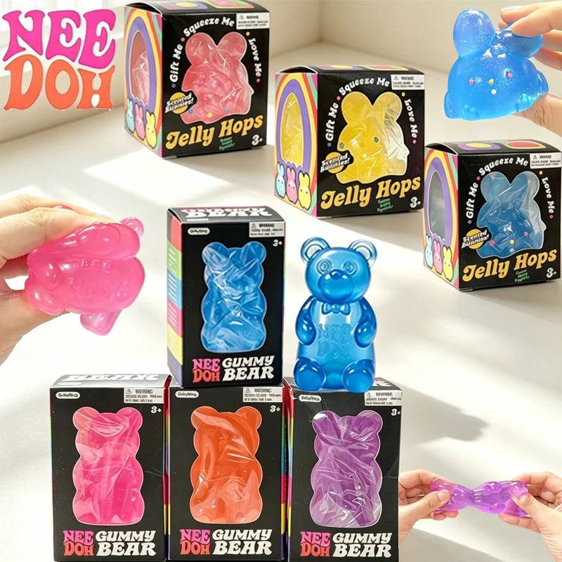 Needoh Gummy Bear Jelly Bunny TPR Fidget Decompression Toy Multicolored Relieve Tension Soothe Mood Portable Travel Squeeze Toy