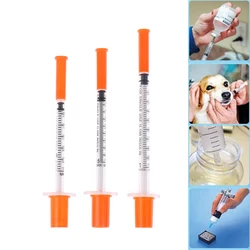 5Pcs 0.3/0.5/1ML Disposable Plastic Veterinary Syringe Orange Cap Sterile Insulin Syringe With Needles For Pet Farm Animal