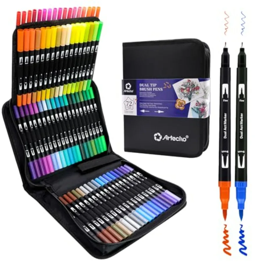 

Markers for Adult Coloring Books, Dual Tip Markers for School, Fine and Brush Tip for Adults Coloring Books, Calligraphy, Drawi