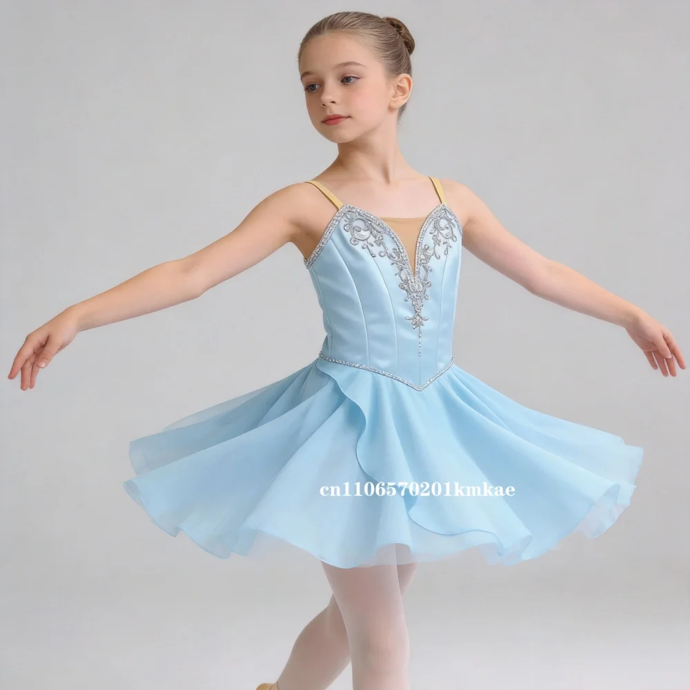 

Детское балетное платье для девочек: розовое, синее, белое, из шифона, классический купальник-платье для балета, для юношества, современное танцевальное китайское платье на бретельках