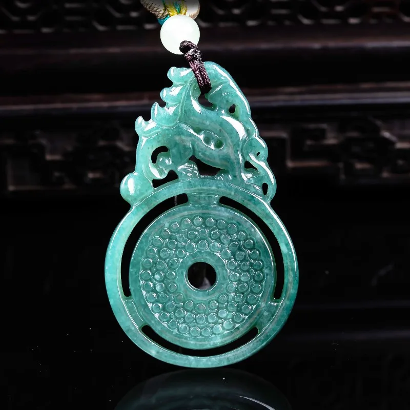 

Natural A-grade jade dragon pattern imitation ancient wall exquisite high ice jade pendant Stable magnetic field wealth field