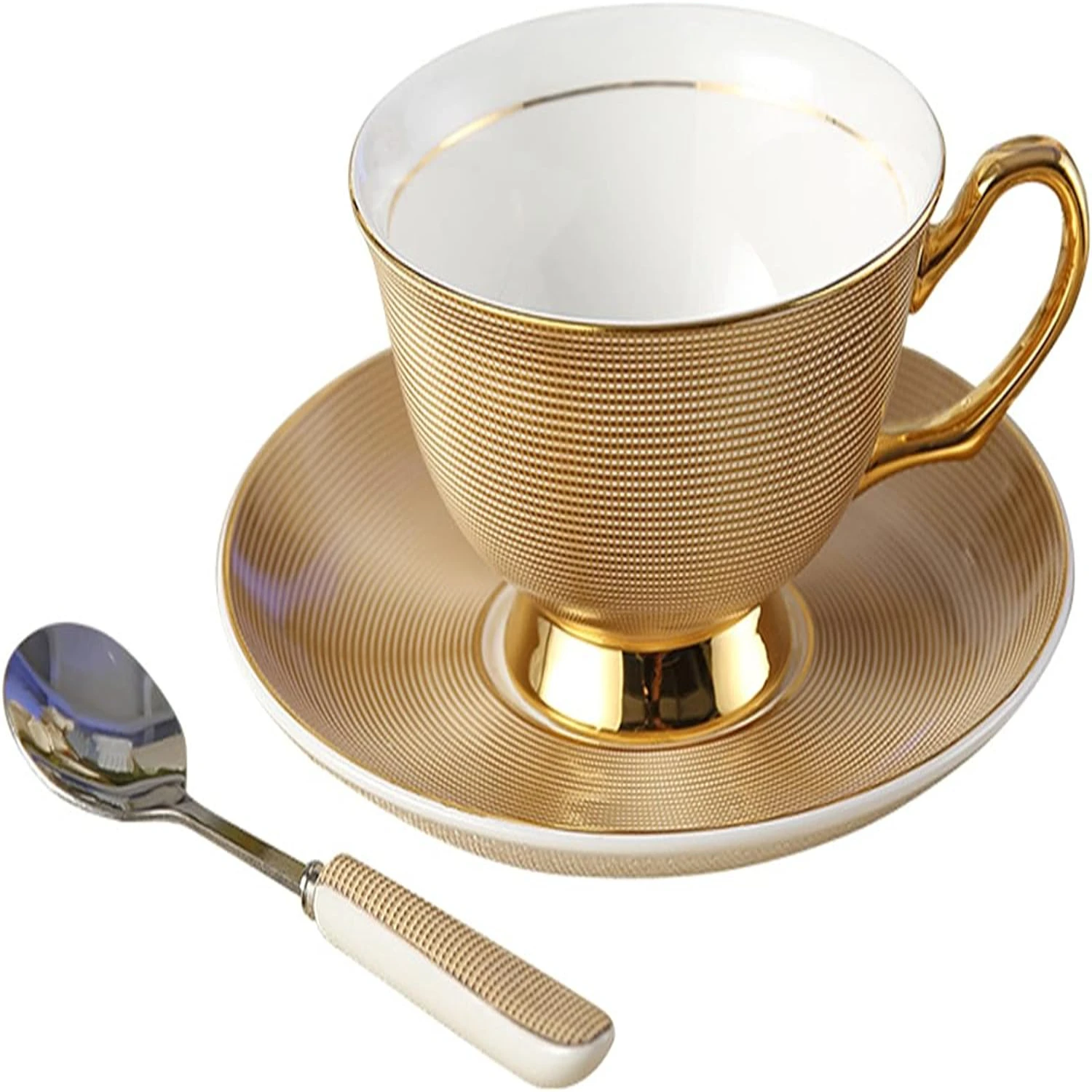Delicate and elegant Bone China Coffee Cup and Saucer Sets, 6.7 Oz - Fancy and sophisticated Tea Cup with Saucer and Spoon - Sty