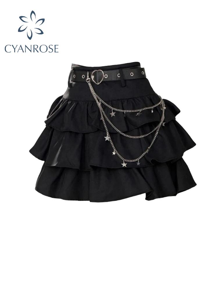 

Women's Black Gothic A-line Pleated Skirt Vintage Aesthetic Y2k Mini Skirt Harajuku Korean Emo Skirts 2000s Summer Clothes 2024