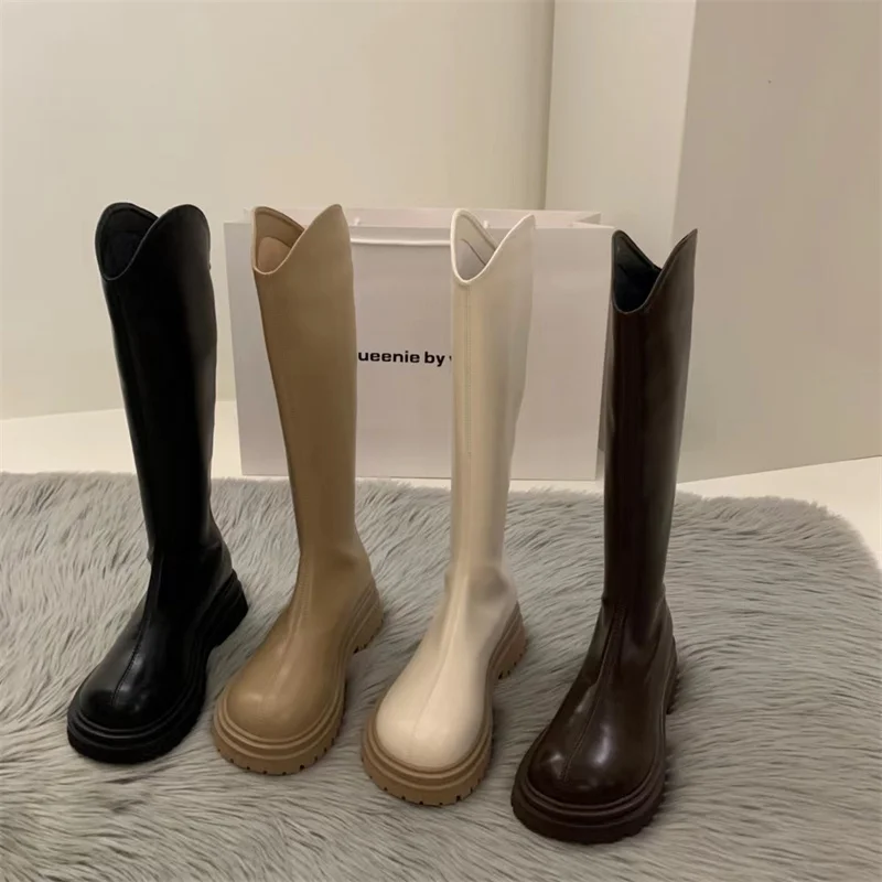 

2023 Slim Woman High Boots Fashion Women Knee-High Boots High Heel Women's Shoes Winter Soft Leather Long Boots