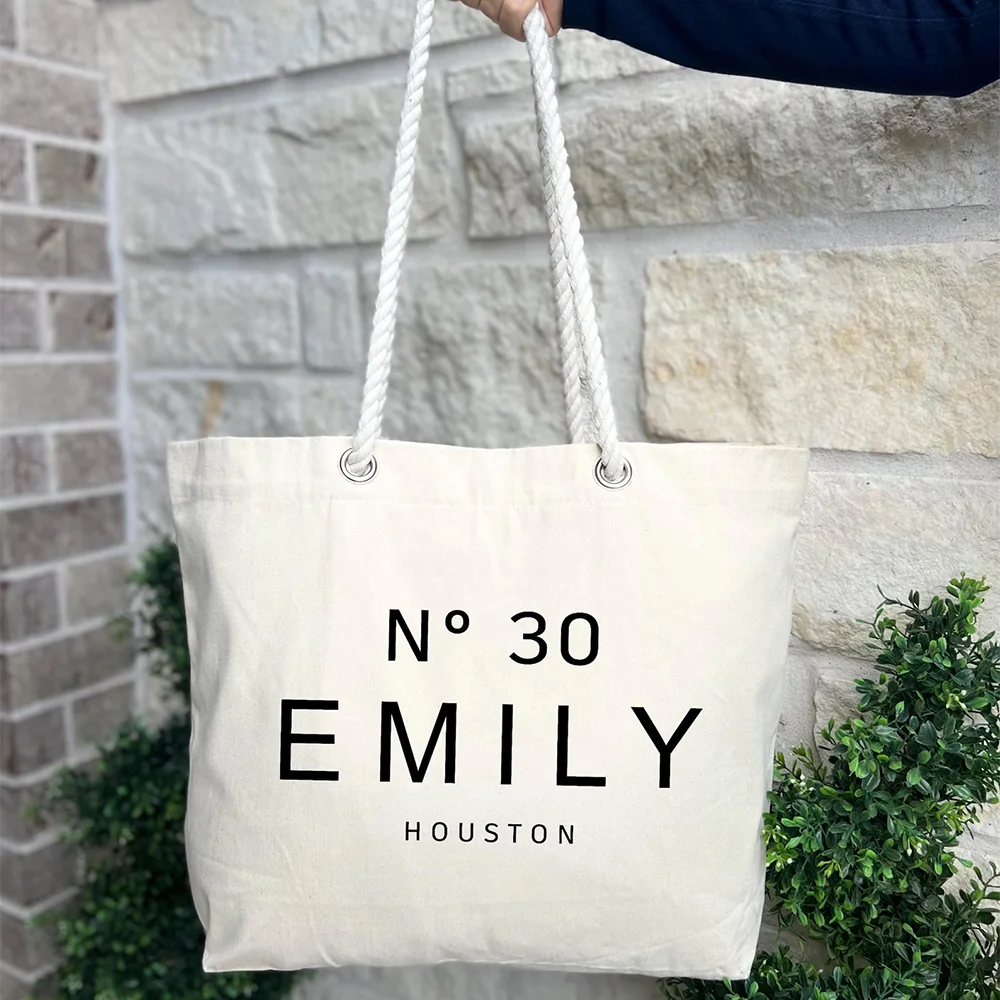 Custom Hemp Punched Canvas Bags 30th 40th 50th Years Tote Bag with Name and State Birthday Celebration Gift for Women Bday Party