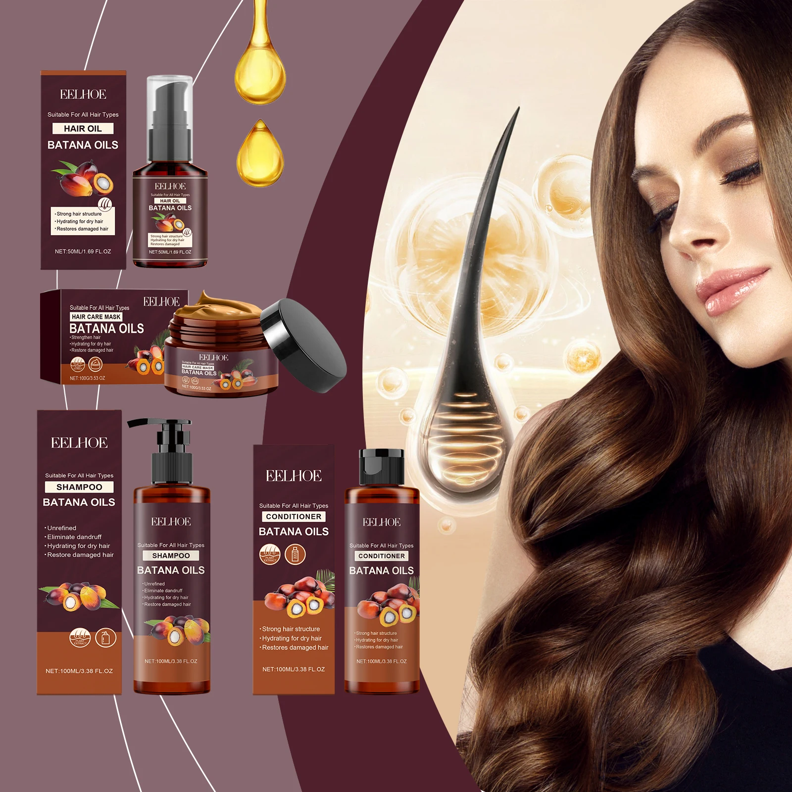 

Eelhoe Batana Oil Hair Care Series Oil Control Moisturizing Smoothing Deep Cleaning Pure Plant Treatment Hair Growth Shampoo Set
