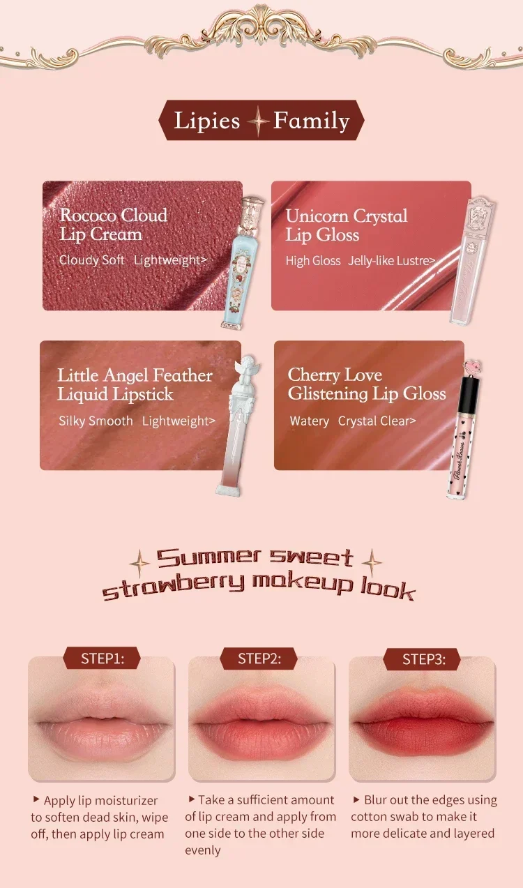 Flower Knows Strawberry Rococo Series Cloud Lip Cream Lipgloss Langanhaltender samtiger Lippentönungs-Lippenstift für Frauenkosmetik – Detail 8