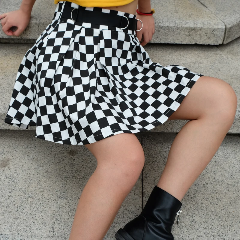 

Womens High Waisted Fashion Y2k Pleated Checkerboard Skirts Checkered Skirt Harajuku Korean Style Sweat Plaid Short Mini Skirts