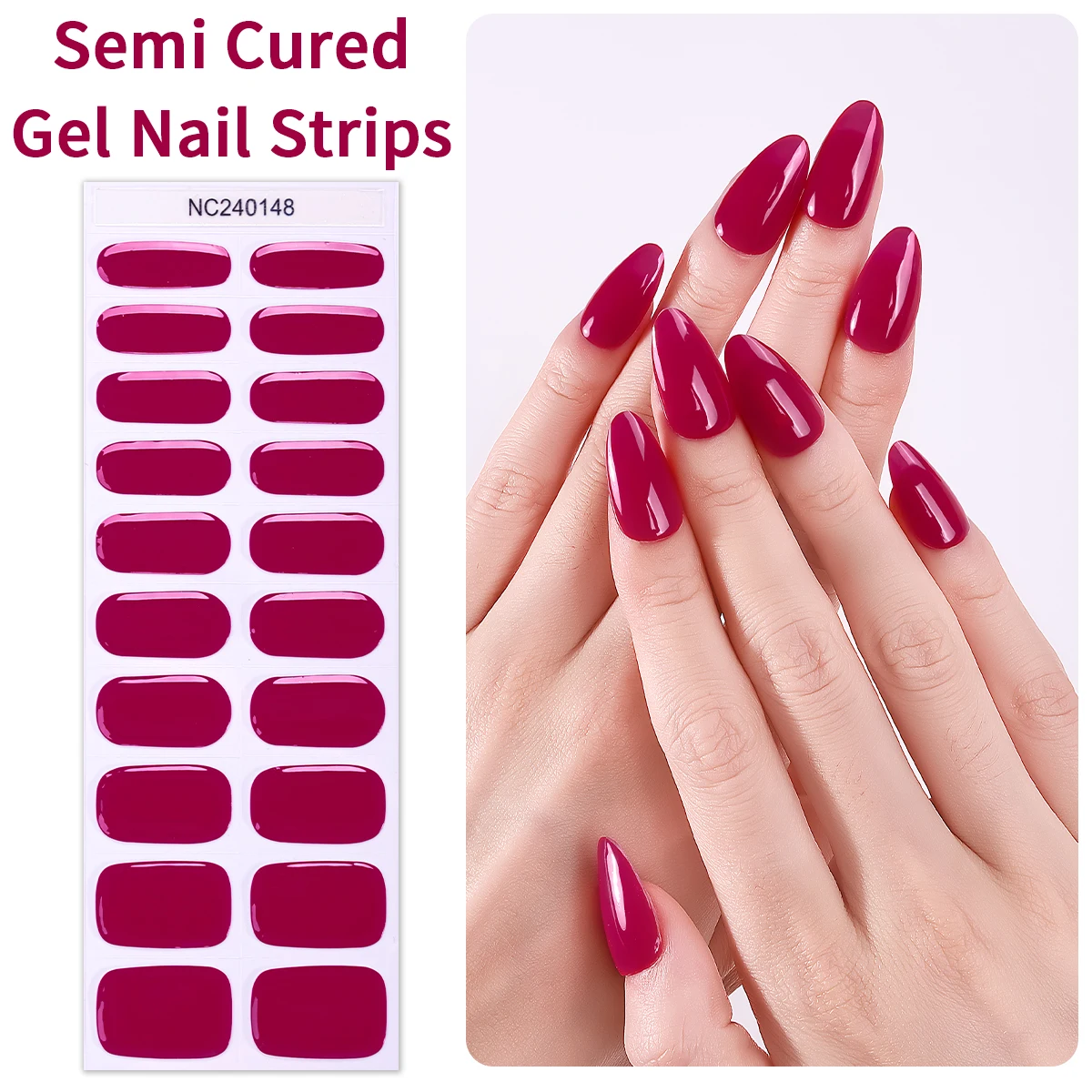 20Tips Champagne Semi Cured Nail Gel Strips Solid Color Gel UV Nail Stickers Press on Nails Self Adhesive Manicure Sticker