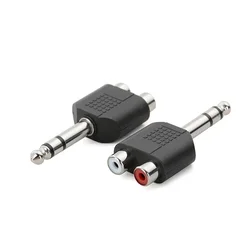 6.35mm 1/4 inç TRS Stereo jak erkek 2 RCA kadın tak Y Splitter adaptörü