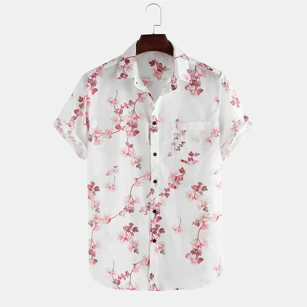 Blouse Shirts Party Print Regular Beach Short Sleeve Hawaiian Holiday Lapel Loose Mens Polyester Shirts Bowling