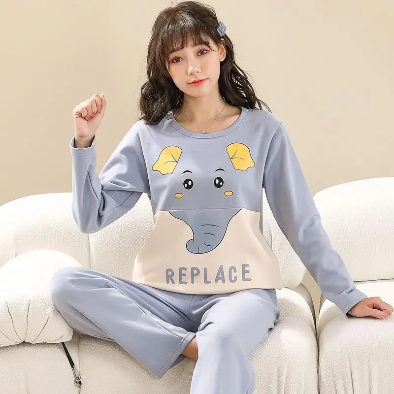 Anime Cartoon One Piece Luffy Women\'s Pure Cotton Pajamas Spring and Autumn New Long Sleeve Large Size Cute Home Clothes Set