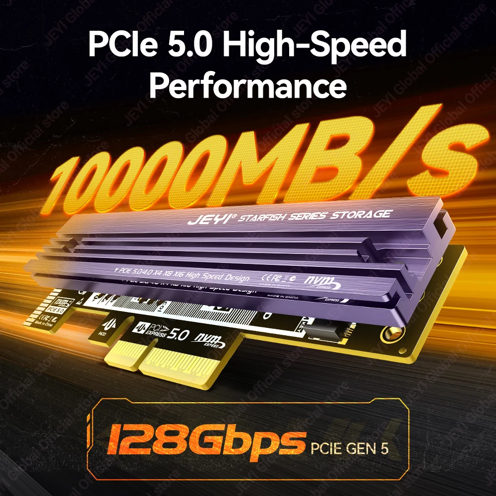JEYI M.2 NVME to PCIe 5.0/4.0 Expansion Card 128Gbps Support 2280-2230 NVME SSD & PCIE X1/X4/X8/X16 Slot With Aluminum Heatsink