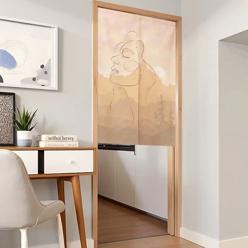 Bohemian Sunset Line Mountain View Fabric Half Door Curtain Partition Curtain Non Perforated Hanging Curtain Door Curtain