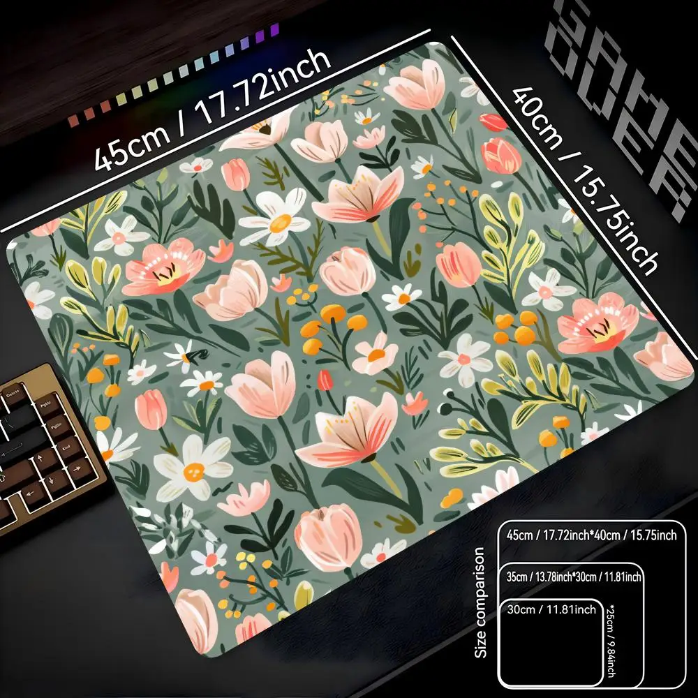 

Красивый коврик для мыши с цветочным принтом 40X45, большой квадратный коврик для компьютерного офиса, игрового стола, резиновые противоскользящие коврики для мыши, небольшой декор, настольные коврики
